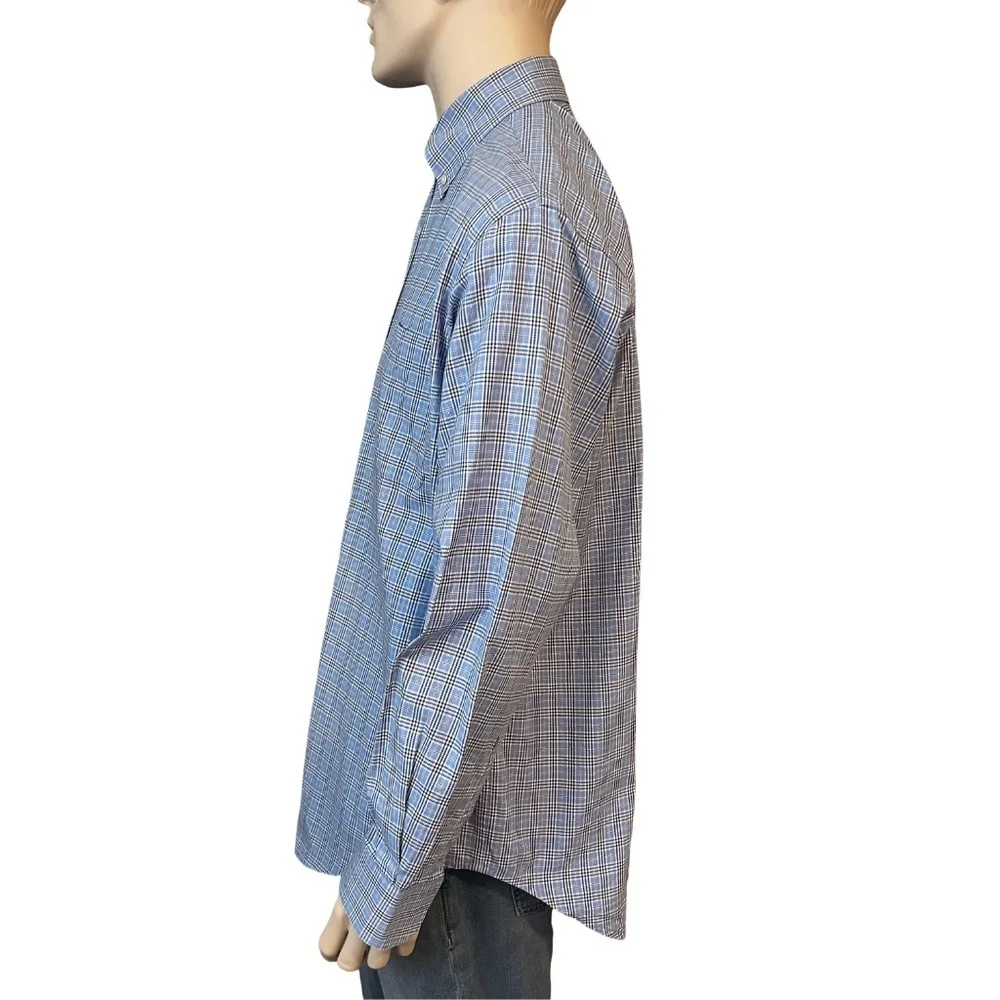 Bobby Jones Long Sleeve Shirt Dress Casual Sky Blue Plaid Button Down Collar - Picture 7 of 15